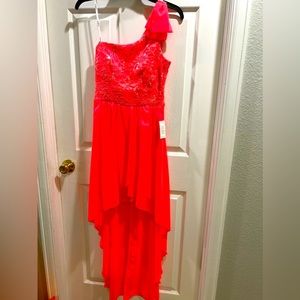 Hot pink or orange high lo one shoulder dress brand new with tag